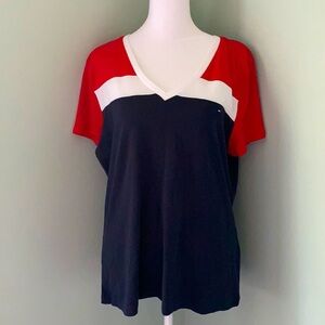 Tommy Hilfiger red white blue cotton V-neck top